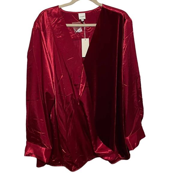 Pleione Tops - NWT Anthropologie Pleione Split Neck Red Metallic Blouse